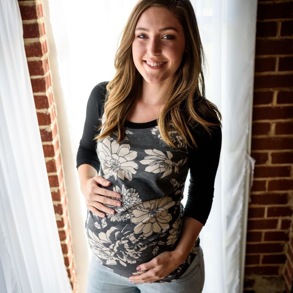 Black and White Floral Raglan Maternity Top